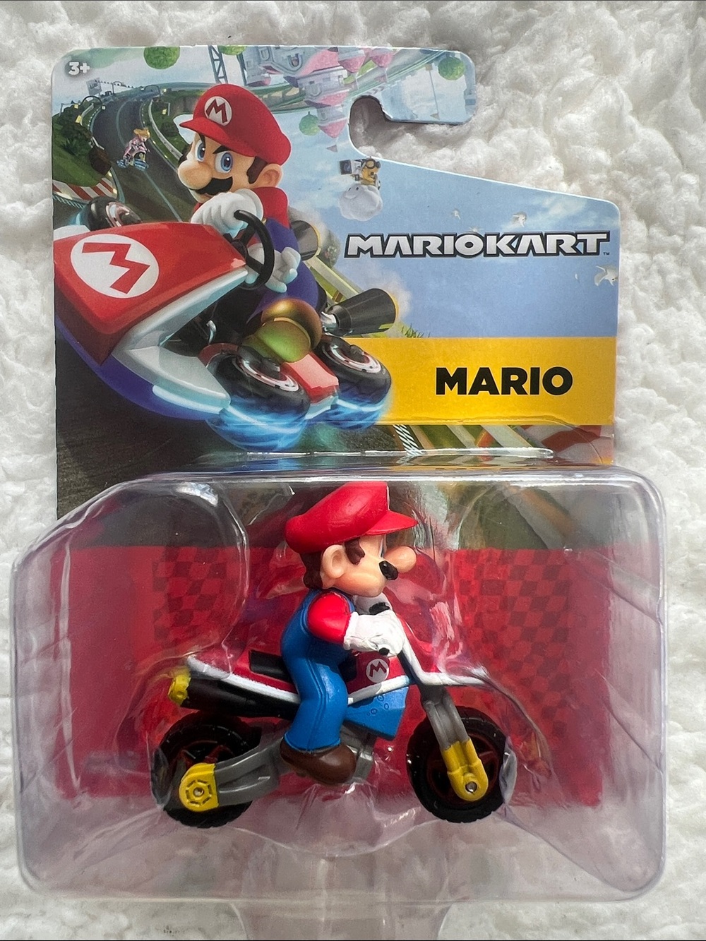 Nintendo Mario Kart Figure with Red Hat & Blue Overalls on Black Motorcycle